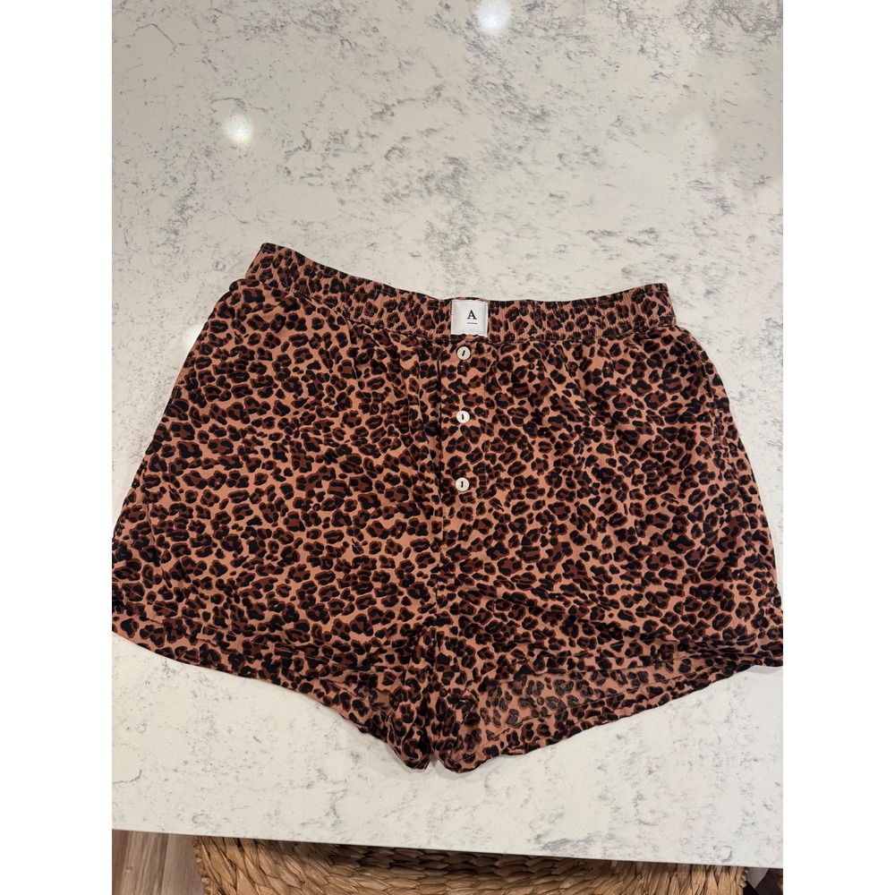 Anthropologie Leopard Print Cotton Boxer Lounge Shorts Brown Animal Print Medium